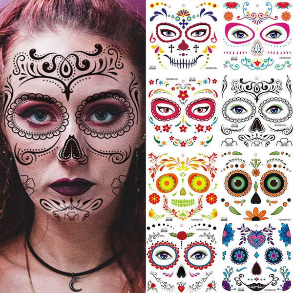 Halloween Temporary Face Tattoos Konsait Day Of The Dead Sugar Skull