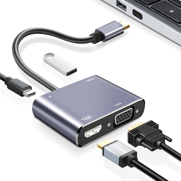 Type-c To HDMI+VGA+USB+PD 4-in-1 Docking Station Display Projector ...