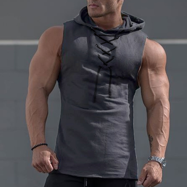 Men's GYM & Fitness Sleeveless Hooded T-shirts Workout & Muscle ...