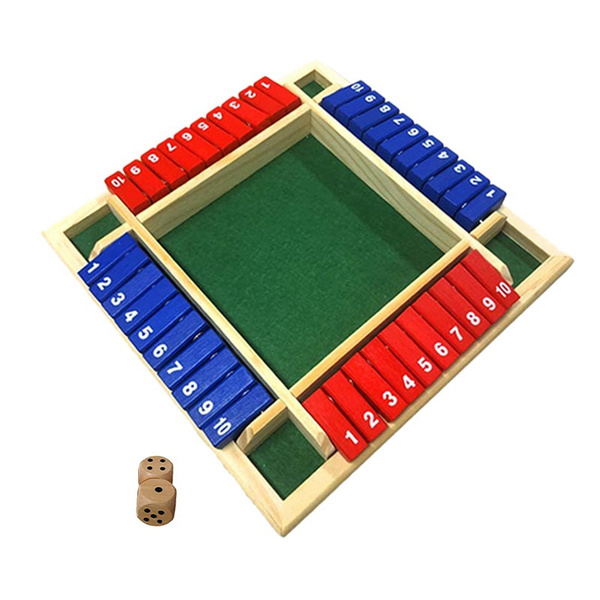 Shut the Box Family Game 4 Sided Large Wooden Number Dice Board Game ...