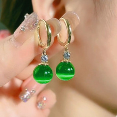 opalearring, Gemstone Earrings, gold, jade