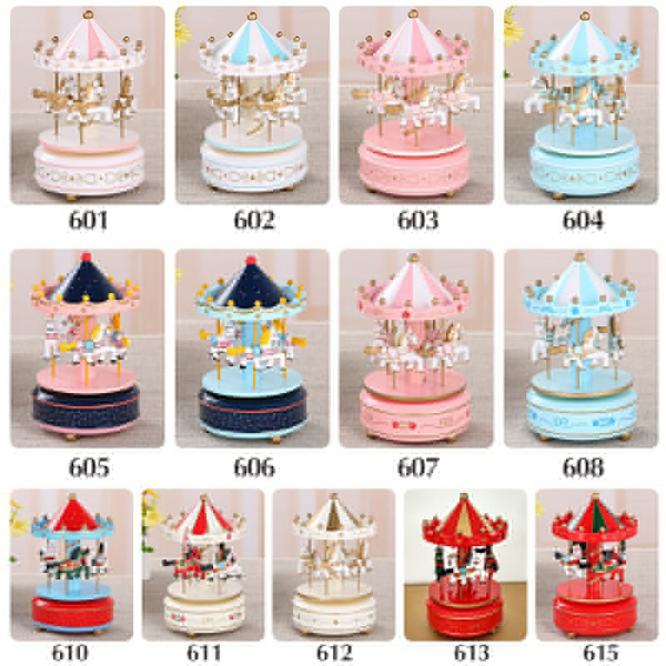 MerryGoRound Wooden Music Box Toy Child Baby Game Home Decor Carousel horse Music Box