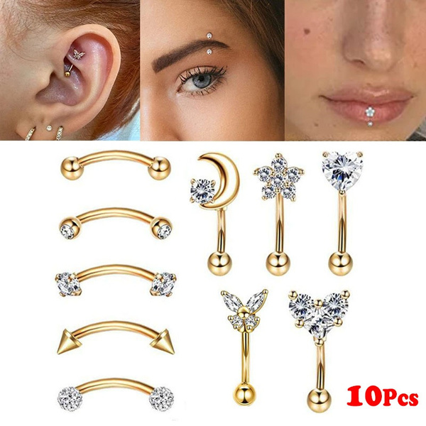 1pcs Eyebrow Piercing Rook Earring Daith Snug Ring Curved Barbell Tragus Earring  Stud Forward Helix Piercings Cartilage Jewelry  Fruugo TR