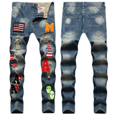 men's jeans, nightclubclothing, Embroidery, pants