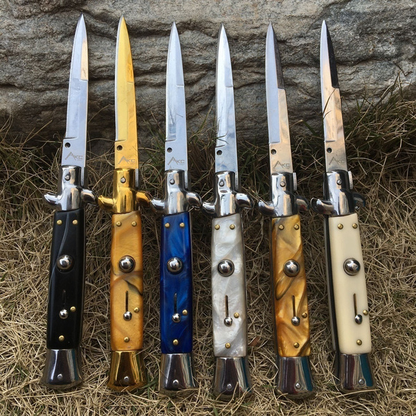 ITALY Classic Stiletto Folding Knife God Father Dagger Tactical Camping