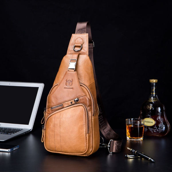 BULLCAPTAN Fashion USB Men's Chest Bag Messenger Bag Outdoor Leather