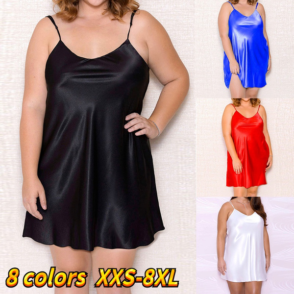 Fashion Plus Size Fat Woman Simulation Silk Loose and Comfortable  Perspective Sexy Plus Size Sexy Suspenders Pajamas Nightdress XXS-8XL