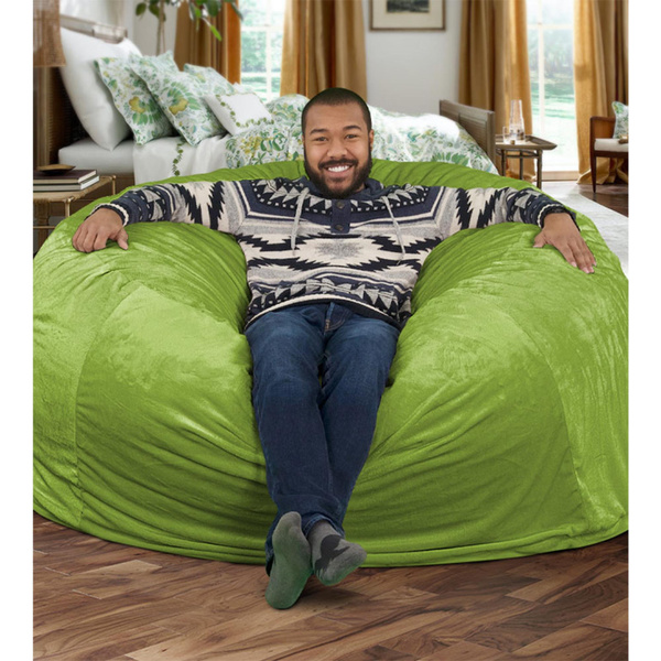 Ultimate Sack 6000 6 Foot Pre Filled Fur Bean Bag Chair with Footstool Lime