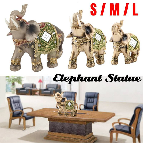 S/M/L Lucky Feng Shui Green Elephant Statue Sculpture Wealth Figurine