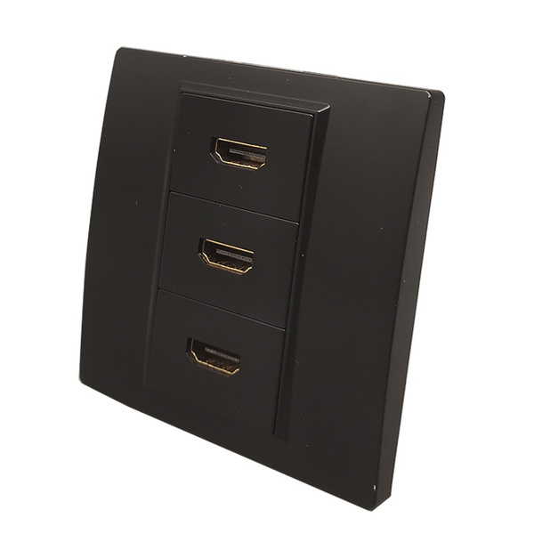 Black color three gangs hdmi wall panel with 3 ports hdmi2 0 socket hd