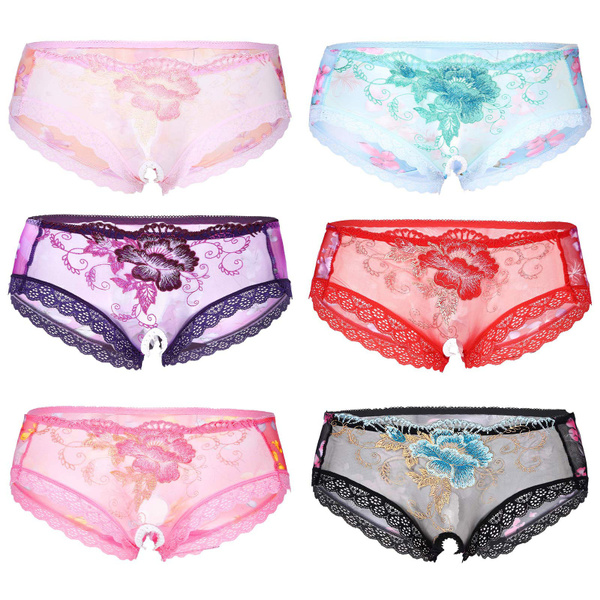 Men s flower lace embroidery sheer mesh bikini briefs underwear tunks