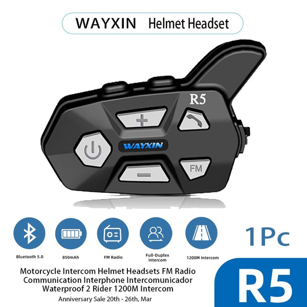 Wayxin-R5 helmet Bluetooth headset 2 Rider motorcycle communication ...