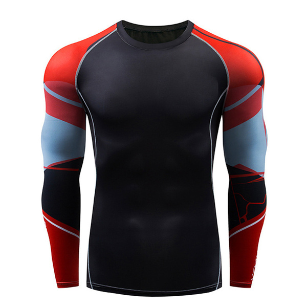 Mens Swim T Shirt Rash Guard Tops Fashion Print Long Sleeve Compression ...