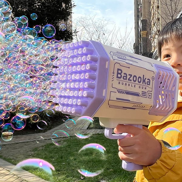 Bubble Gun Rocket 32/69/80 Holes Soap Bubbles Machine Gun Shape Automatic Blower With Light Toys