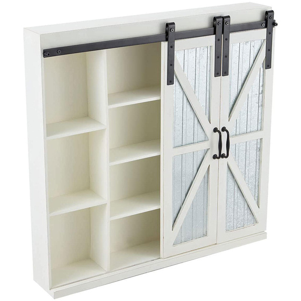 4 Tier Wood Wall Storage w/ 2 Aluminum Sliding Barn