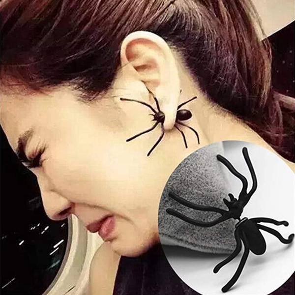 thumbnail image 2 of Gothic Halloween Black Spider Earrings - Scary Spooky Bug Ear Studs For Party Costume 2 of 6