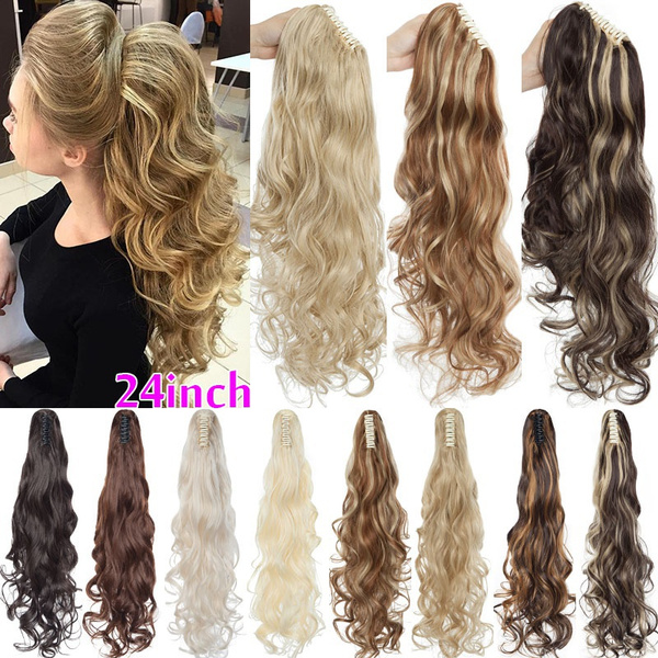 24inch Long Ponytail Claw Clip Hair Ponytail Hairpieces Synthetic Curly   62e35b0723996adca8aab49e Large 