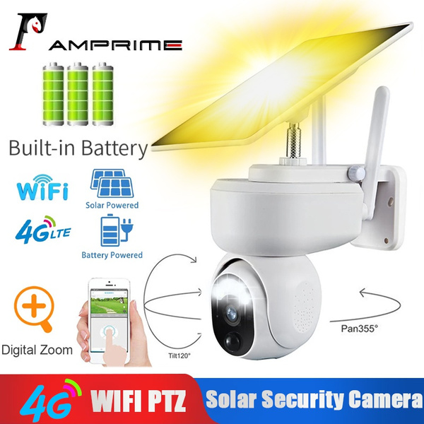 AMPRIME New 200W Pixels Solar Powered Solar Security Camera 4G SIM Card