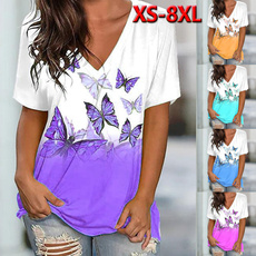 butterfly, Summer, Plus size top, printed shirts