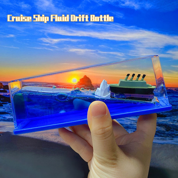 Botella Flotante Con Barco Acrílico Y Iceberg - Decoración De Escritorio Inspirada En El Titanic | Barco Que Navega En Líquido | Regalo Simbólico De Amor Y Valentía