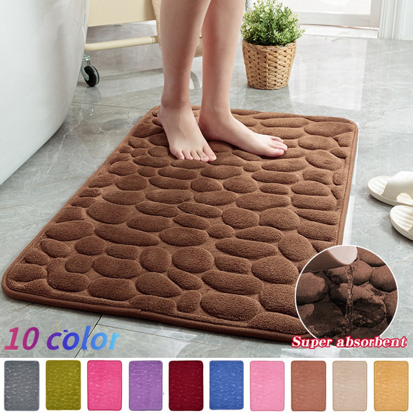 Nonslip Cobblestone Mat Cobblestone Embossed Bathroom Carpet Super Soft Velvet Absorbent Bath