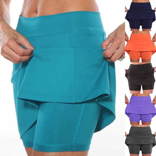 Women's Fashion Shorts Solid Color Skirt with Pockets Running Tennis