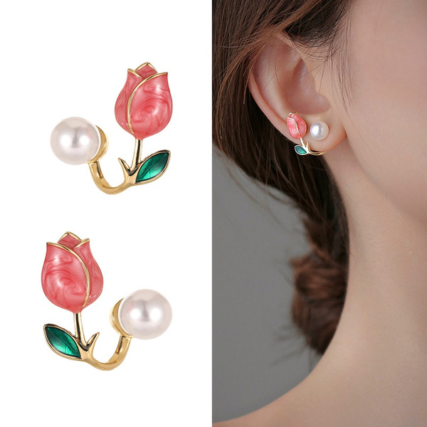 S925 Silver Tulip Earrings Temperament Stud Earrings Sweet Earrings Wish