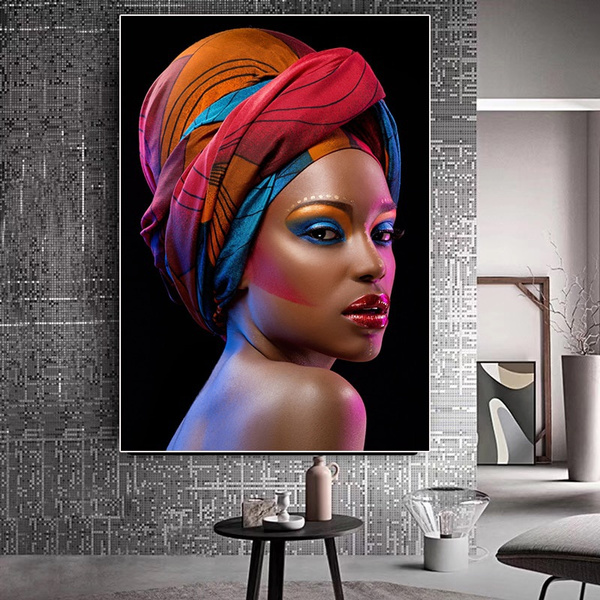 Sexy Black Nude African Woman Red Lips Canvas Painting Cuadros Posters