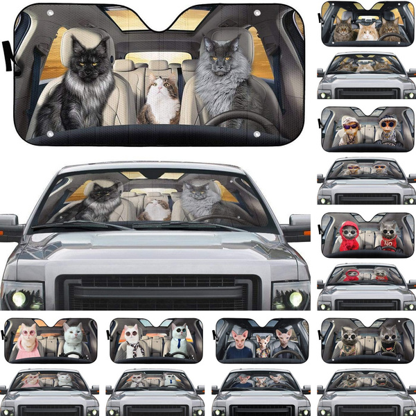 Funny Cat Driver Car Windshield Sunshade Portable Cute Maine Coon ...