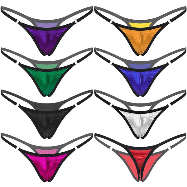 Womens Brazilian Bikini Briefs Panties Shiny Low Rise Micro Bikini Thong Elastic Waistband G