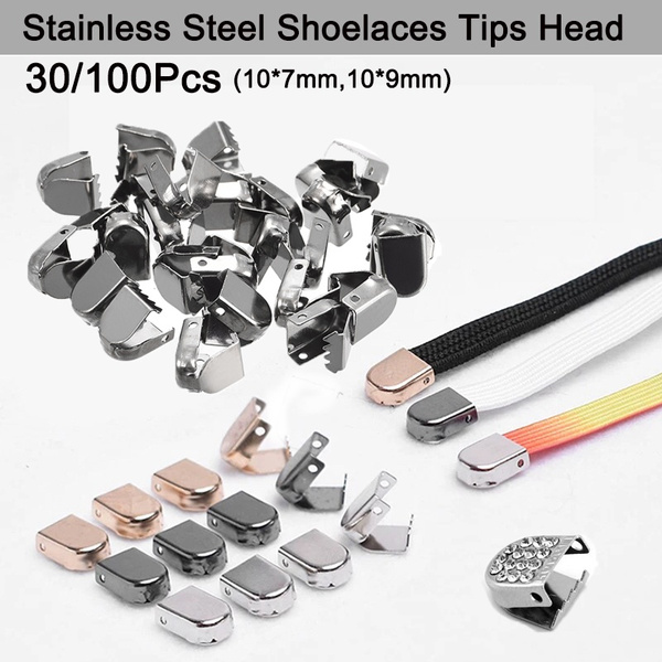 100Pcs/30pcs Shoelace End Clips Shoe Tips Head Replacement Stainless Steel Sneakers Cord Lace
