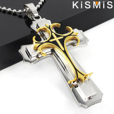 Steel, 925 sterling silver necklace, 18k gold, Christian