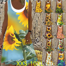 Summer, dressesforwomen, Necks, Sunflowers