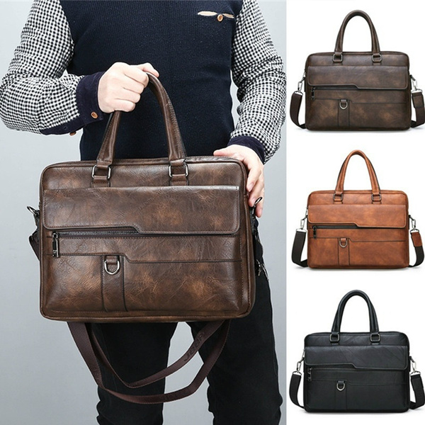 Highgrade Leather! Men's Business Tote Retro Briefcase Shoulder Messenger Bag Laptop Bag Wish