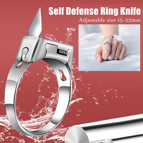 New Portable Self Defense Ring Adjustable Titanium Alloy Ring Blade Outdoor  Self Defense Tool Hidden Knife Ring Jewelry