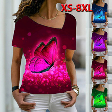 butterfly, Summer, Plus size top, printed shirts