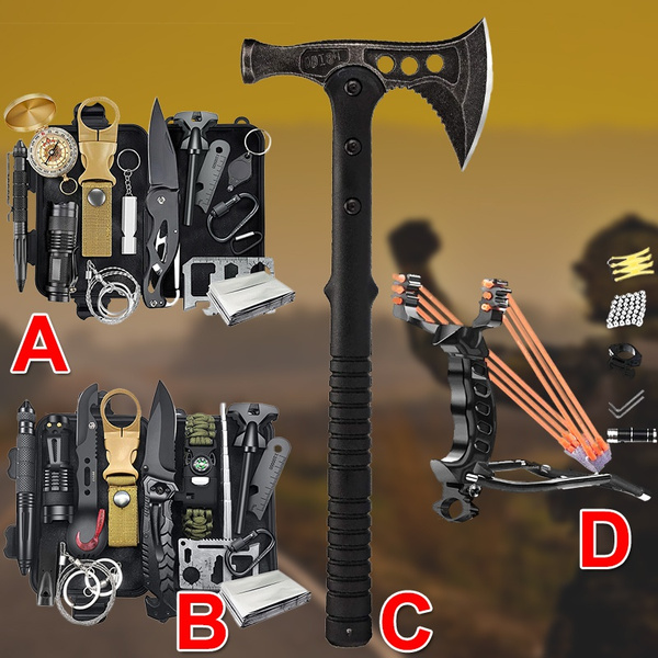 Outdoor Emergency Survival Kit Survival Kit Tomahawk Backpack Slingshot ...