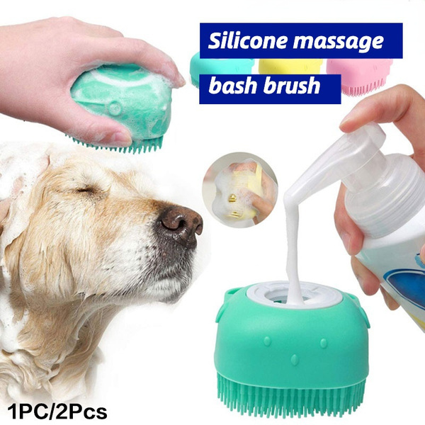Bath Time Dog Brush Pet Bath Brush With Soap Dispenser - 2-in-1 Dog Grooming Massage Brush With Soft Silicone Bristles Silicone Pet Massage Brush