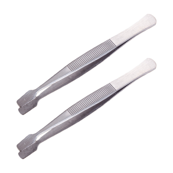 MMOBIEL 2 Pcs Stainless Steel Stamp Tweezers Tongs Flat Wide Tip