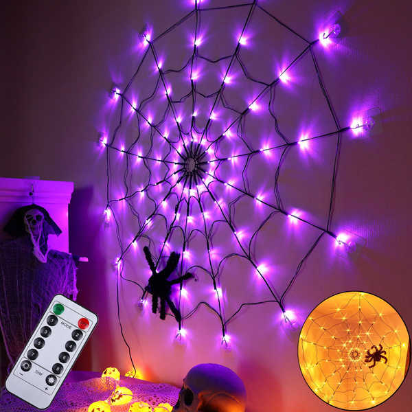 Halloween Spider Web LED Black Spider Cobweb Lights 3.28FT Diameter