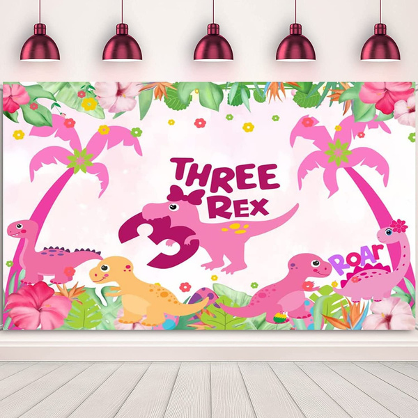 Dinosaur 3rd Birthday Party Decorations Backdrop Three Rex Birthday