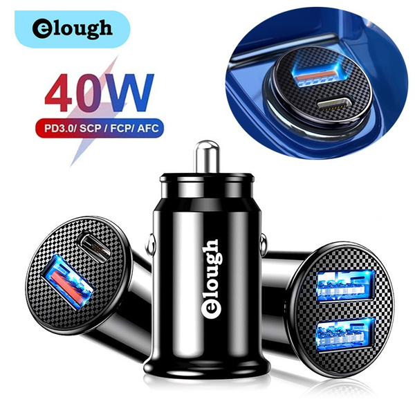 Chargeur Voiture USB-C Elough 40W – Quick Charge 3.0 Et PD – Double Port, Design Luxe