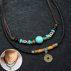 leatherropenecklace, multilayernecklace, Turquoise, Rope
