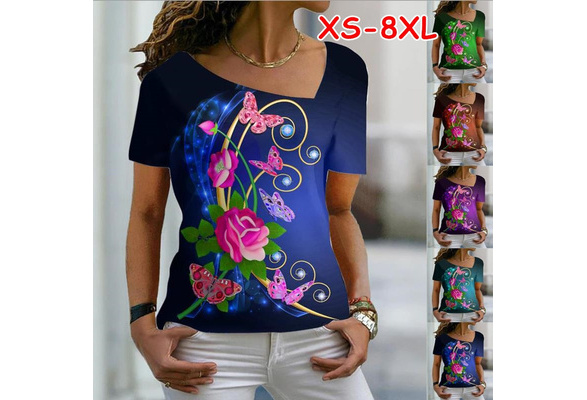 XS-8XL Women's Fashion Summer Clothes Casual V-Neck Short Sleeved