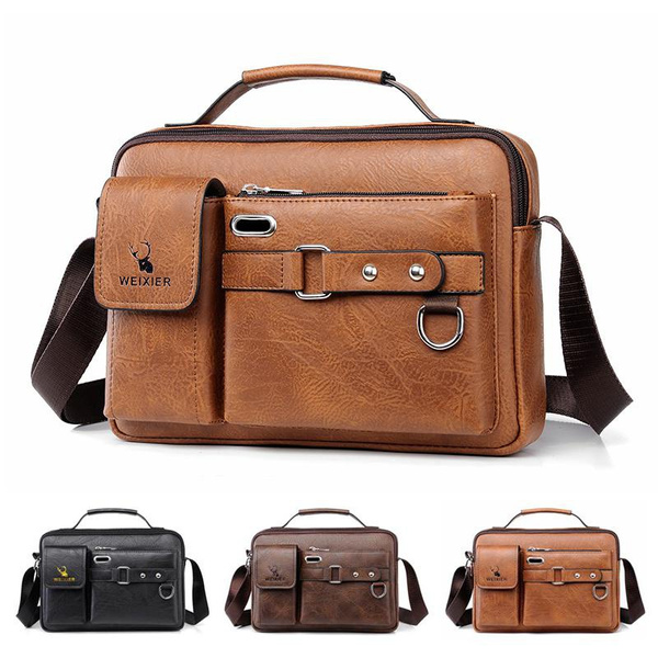 WEIXIER Mens Crossbody Bag Leather Messenger Bags Waterproof Shoulder ...