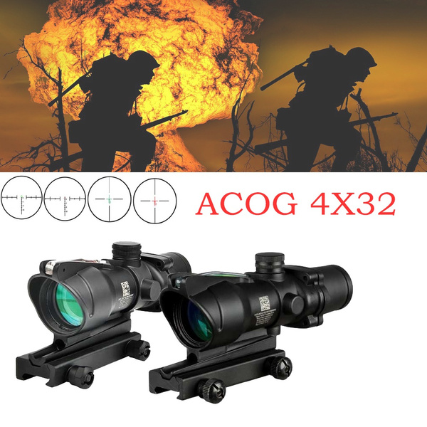 Outdoor Scope ACOG 4X32 Scope Sight Real Fiber Optics Green/Red ...