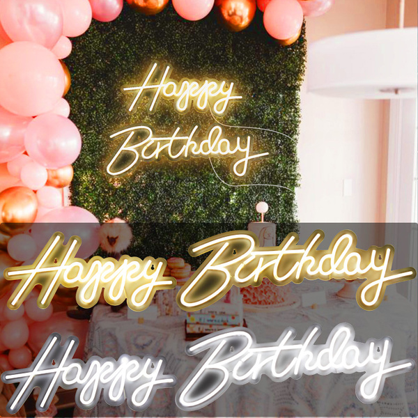 LED Neon Sign Large Size Happy Birthday With Back Panel USB With On/Off ...