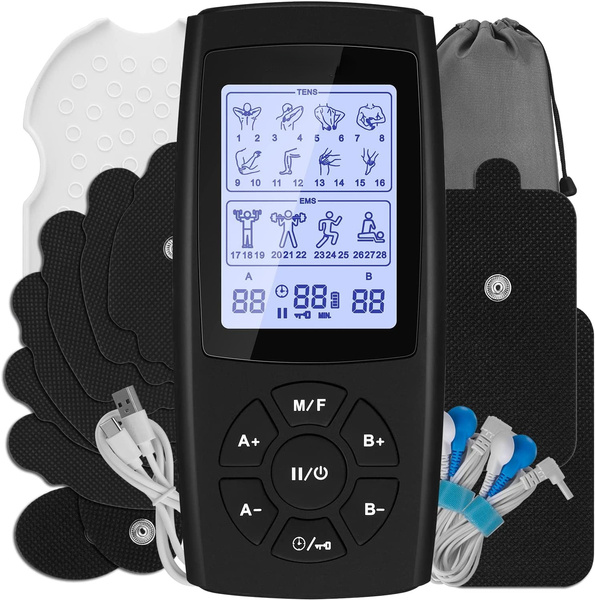 Rechargeable Tens Unit Muscle Stimulator EMS Dual Channel with 4