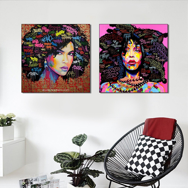 2 Panel Nude American Women African Portrait Canvas Painting Posters