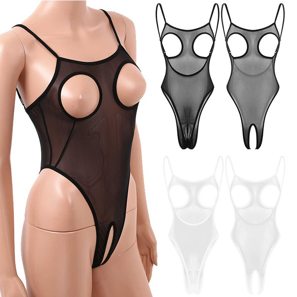 Women's Mesh See Through High Cut Thong Bodysuit Swimsuit and Lingerie
